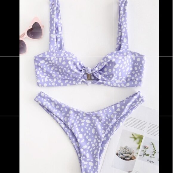 Zaful Purple Dalmatian Knot Cut Out Bikini Swimsuit - Picture 5 of 7